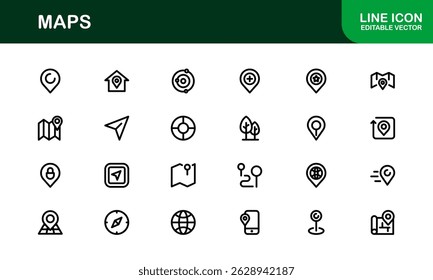 Modern Map Icon Collection. Minimal Vector Designs for Navigation and Location Services