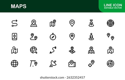 Modern Map Icon Collection. Minimal Vector Designs for Navigation and Location Services