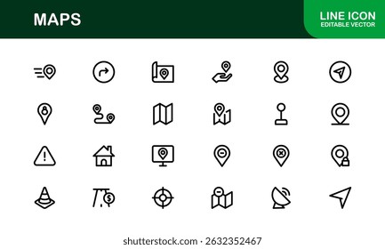Modern Map Icon Collection. Minimal Vector Designs for Navigation and Location Services
