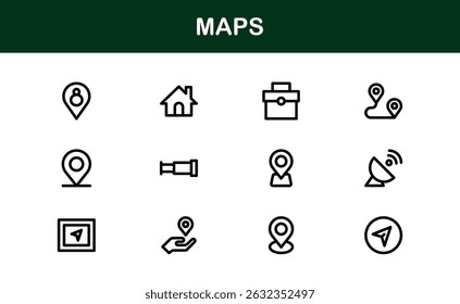 Modern Map Icon Collection. Minimal Vector Designs for Navigation and Location Services