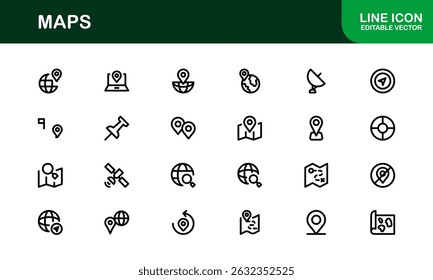 Modern Map Icon Collection. Minimal Vector Designs for Navigation and Location Services