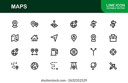 Modern Map Icon Collection. Minimal Vector Designs for Navigation and Location Services