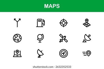 Modern Map Icon Collection. Minimal Vector Designs for Navigation and Location Services