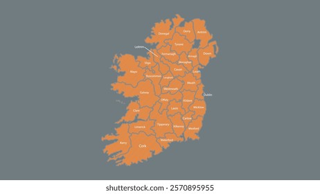 Modern Map of Ireland with Interactive Features, Flat design Ireland outline map.