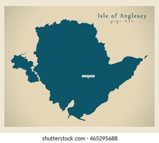 Modern Map - Isle of Anglesey Wales UK