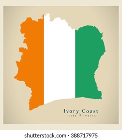 Modern Map - Ivory Coast flag colored CI