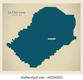 Modern Map - Jefferson Alabama county USA illustration