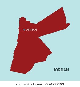 Modern map of Jordan with capital Amman marked on plain isolated background. Vector, Illustration. Middle east country Jordan map.