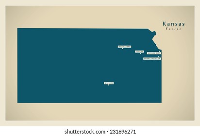 Modern Map - Kansas USA