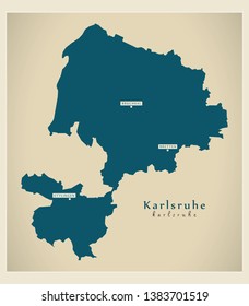 Modern Map - Karlsruhe county of Baden Wuerttemberg DE