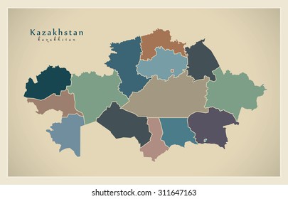 Modern Map - Kazakhstan with provinces colored KZ