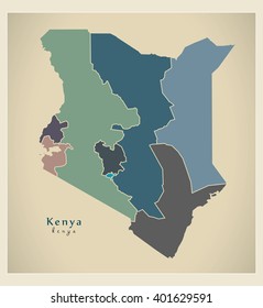 Modern Map - Kenya With Provinces Colored KE