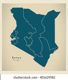 Modern Map - Kenya With Provinces KE