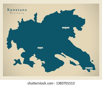 Modern Map - Konstanz county of Baden Wuerttemberg DE