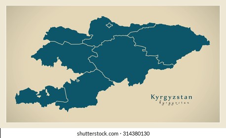Modern Map - Kyrgyzstan with provinces KG