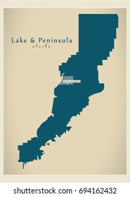 Modern Map - Lake and Peninsula Alaska county USA illustration