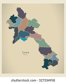 Modern Map - Laos with provinces colored LA