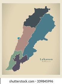 Modern Map - Lebanon with governorates colored LB