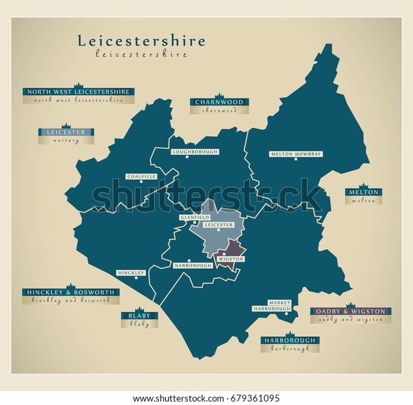 Modern Map Leicestershire County District Labels Stock Vector (Royalty ...