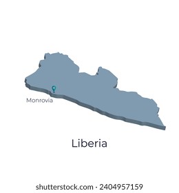 Modern Map of Liberia with capital Monrovia. Simple 3D Map. Vector, Illustration. 