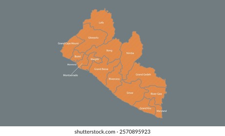 Modern Map of Liberia with Interactive Features, Flat design Liberia outline map.