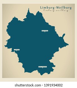Modern Map - Limburg-Weilburg county of Hessen DE