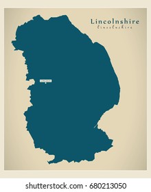 Modern Map - Lincolnshire county UK illustration