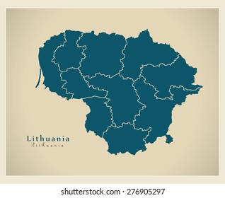 Modern Map - Lithuania with regions LT