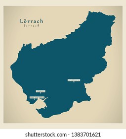 Modern Map - Loerrach county of Baden Wuerttemberg DE