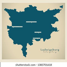 Modern Map - Ludwigsburg county of Baden Wuerttemberg DE