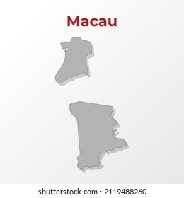 A modern map of Macau with a division into regions, on a gray background with a red title.
