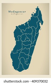 Modern Map - Madagascar with regions
