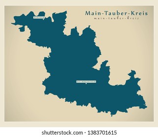 Modern Map - Main-Tauber-Kreis county of Baden Wuerttemberg DE