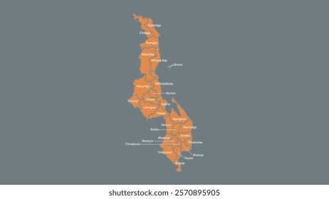 Modern Map of Malawi with Interactive Features, Flat design Malawi outline map.