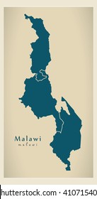 Modern Map - Malawi with regions MW