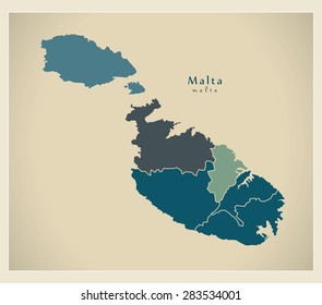 Modern Map - Malta with districts MT