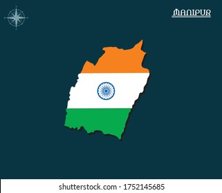 Mapa moderno de MANIPUR con bandera de la india, mapa estatal de la india MANIPUR , infografías del estado indio