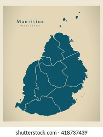 Modern Map - Mauritius with districts MU