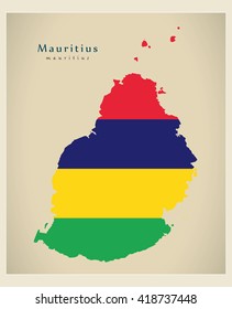 Modern Map - Mauritius flag colored MU