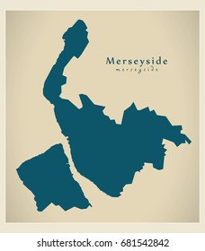 Modern Map - Merseyside metropolitan county UK England