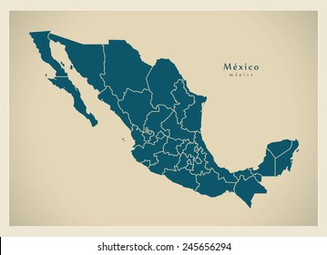 Modern Map - Mexiko mit Bundesstaaten MX