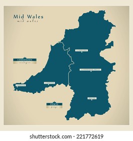 Modern Map - Mid Wales UK