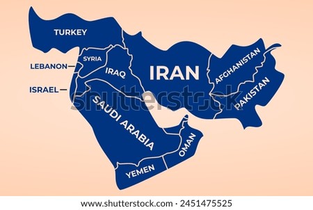 Modern Map - Middle East with countries illustration. Vector map of Middle East. Map set of states. High detailed silhouette.  Map with boundaries.