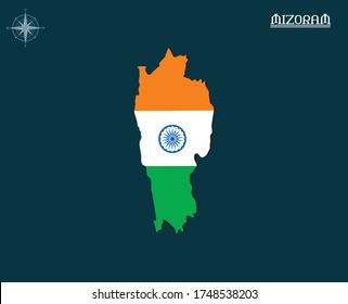 Mapa moderno de MIZORAM con bandera india, mapa estatal indio MIZORAM , infografía estatal india