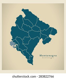 Modern Map - Montenegro with regions ME