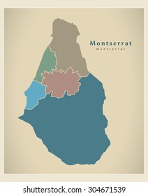 Modern Map - Montserrat with regions colored political MS