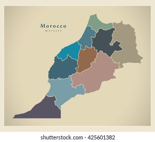 Modern Map - Morocco with regions colored MA