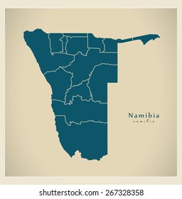 Modern Map - Namibia with regions NA