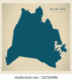 Modern Map - Nashville Tennessee city of the USA