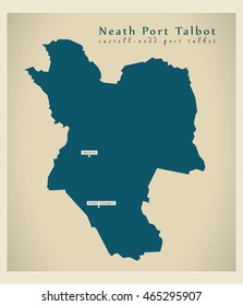 Modern Map - Neath Port Talbot Wales UK
